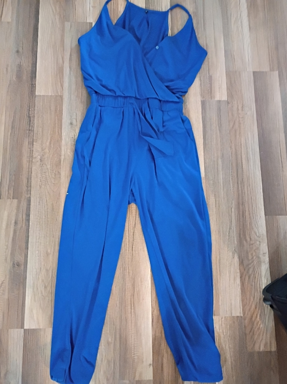 High-Waist Blue Paperbag Jumpsuit Pants